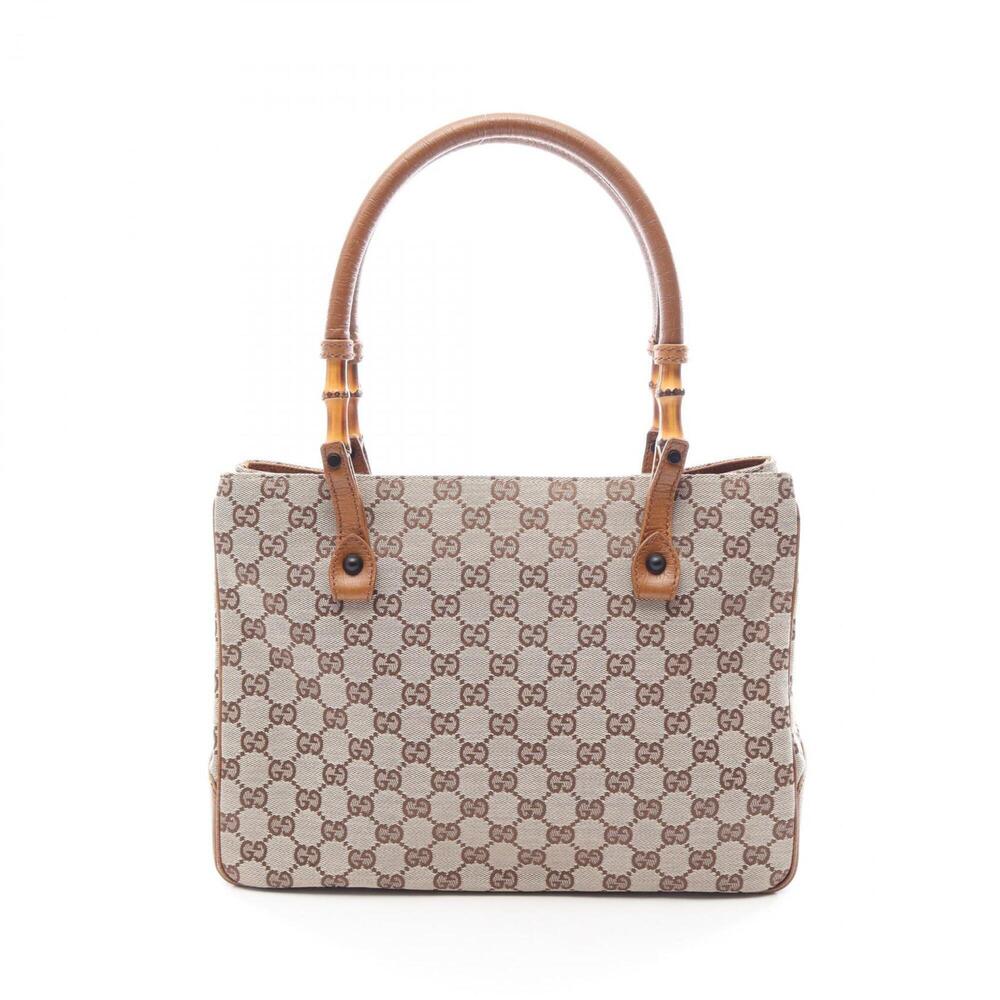 Gucci Bamboo GG Canvas Tote Bag Handbag Leather Women's Beige/Brown 112526